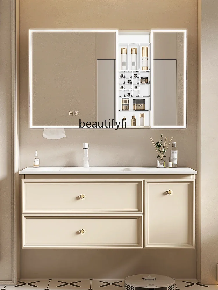 

YH French Style Bathroom Cabinet Combination Stone Plate Hot Bending Whole Washbin Bathroom Table Socket Mirror Cabinet