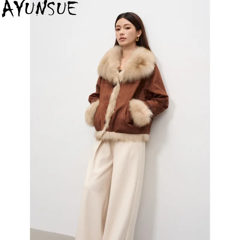 AYUNSUE Real Fox Fur Collar Winter Jacket Women Clothes 90% White Goose Down Liner Parka Fashion New in Coats Abrigos De Mujer