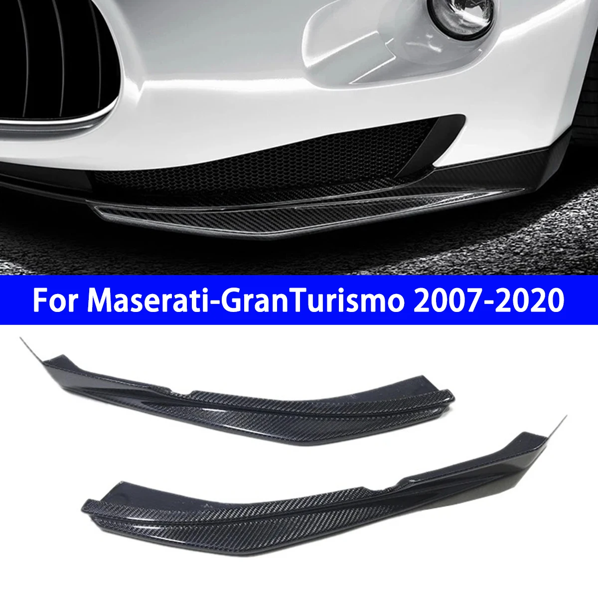 For Maserati-GranTurismo 2007-2020 Real Carbon Fiber Anterior Wrap Angle Front Car Spoiler Trim Bumper Lip Body 2 PCS