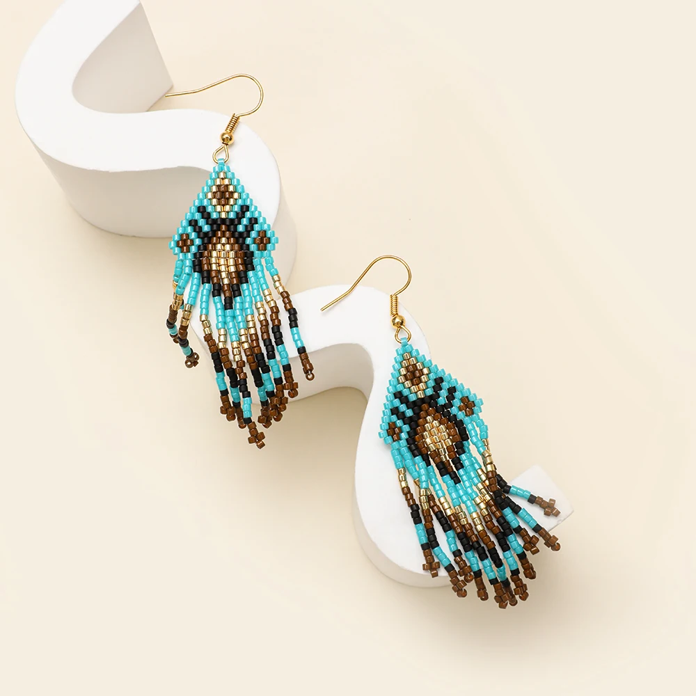 

Серьги ZGMXR из рисовых бусин, разноцветные, с узором в виде кисточек, геометрические, ручной работы, из сплава, женские, модные, в стиле бохо, простые, с бисером