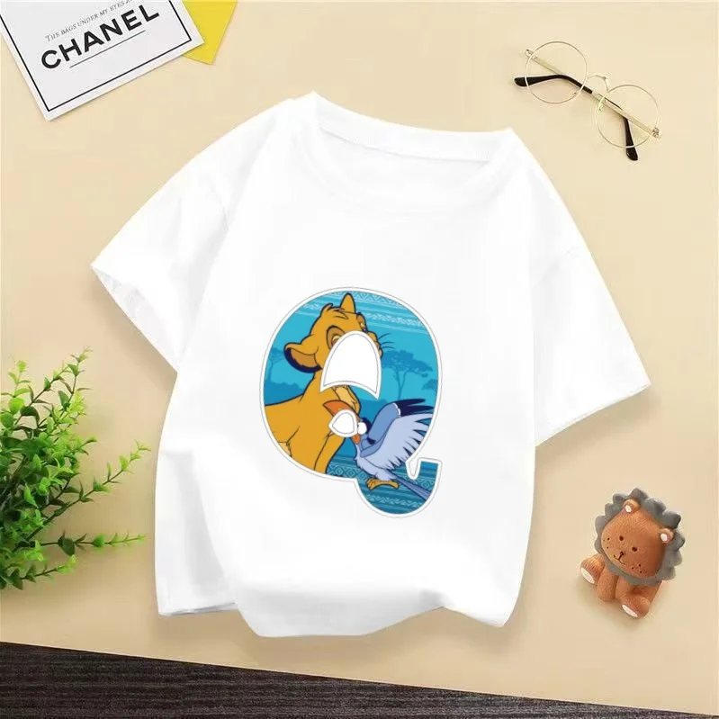 

2025 The Lion King Q~Z T-shirt Cute Letters A-Z Anime Print Pink Tee Shirt