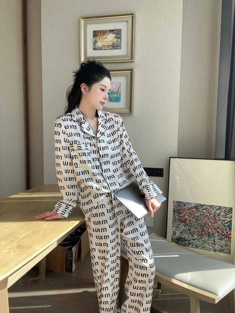 2024 Spring Pajamas Women\'s New Arrival Korean Style Big Brand Alphabet Printing Lazy Style Casual Loose Slimming Home Clothes