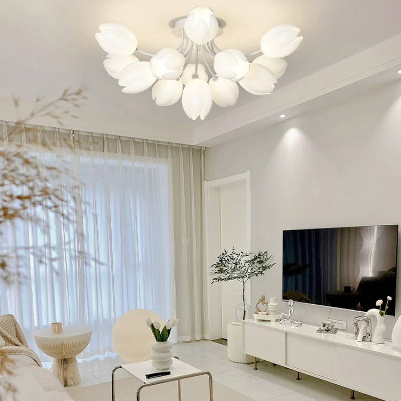 Nordic White Lily Blossom Led Chandeliers Lamparas De Techo Ceiling Light for Living Dining Room Kitchen Lamp Bedroom Colgantes