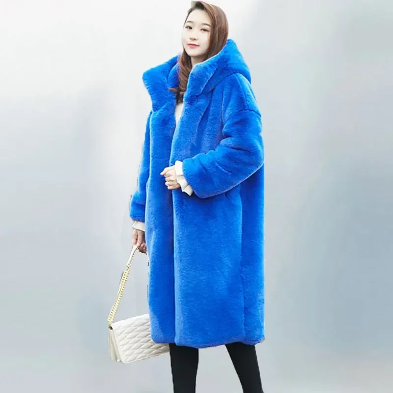 Original Design Light Green Eco-friendly Fur Coat Loose Lapel Faux Wool Long Jacket Winter Women Faux Coat