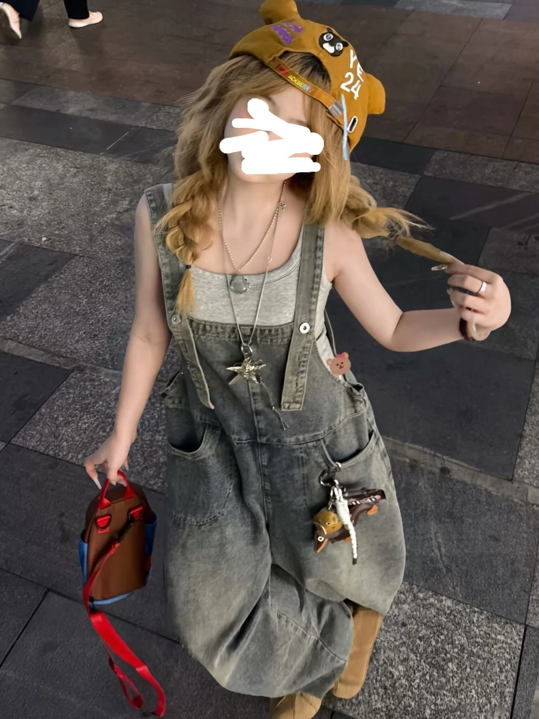 

Корейские модные джинсовые комбинезоны с высокой талией и широкими штанинами для женщин, трендовые, свободные, из эластичного хлопка, в стиле INS