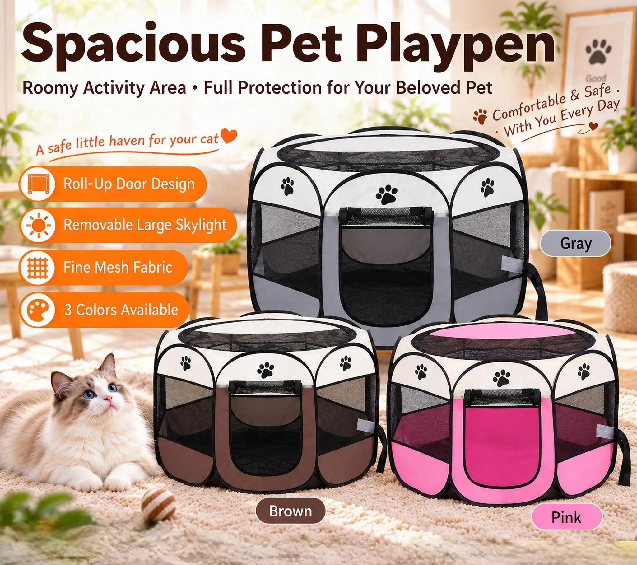 Large Octagon Foldable Pet House for Dog and Cat Outdoor Indoor Easy Assembled Durable and Portable Pet Fence for Puppy and Cat
