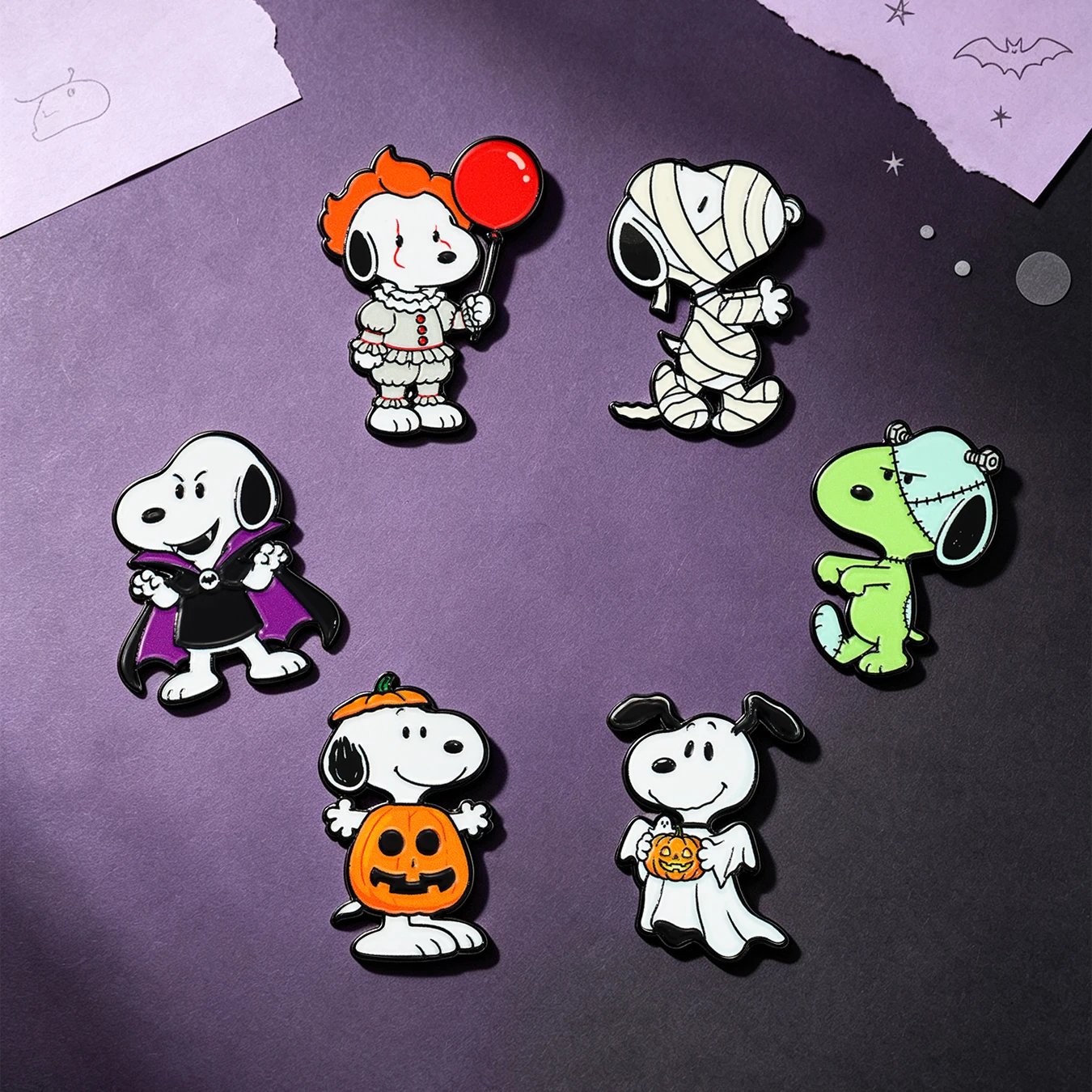 6pcs Halloween Cartoon Puppy Dog Enamel Pins Set Cute Witch Hat Holiday Brooches Decorative Collectible Pins for Backpack Gift