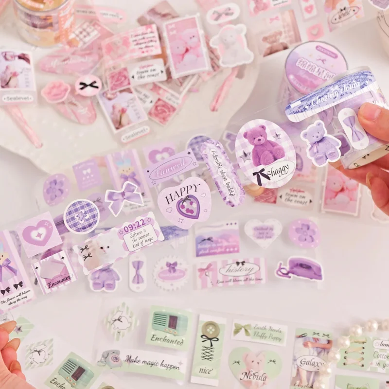 5 x 200 cm großes Washi-Tape-Set im koreanischen Stil – 1 Rolle niedliche dekorative Klebebänder für Journaling und Scrapbooking