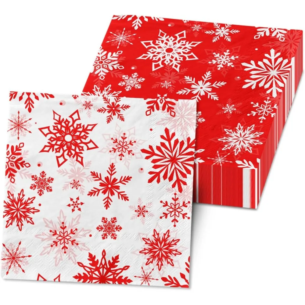 

Christmas Snowflake Napkins, 40Pcs Red And White Winter Wonderland Snowflakes Napkins Disposable Luncheon Dinner Hand Napkin Tow