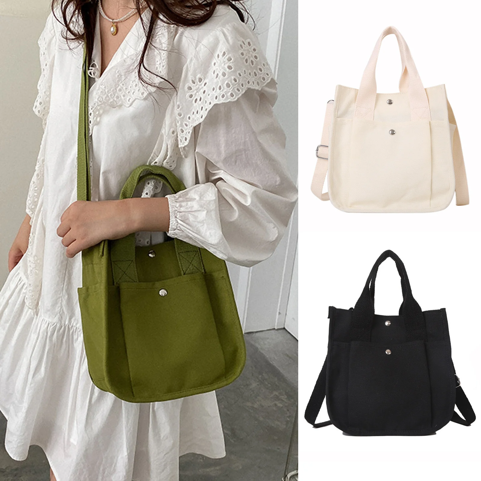 

Women Crossbody Bags Canvas Solid Simple Large Capacity Shoulder Handbags All-Match Shopping Portable Totes Minimalist