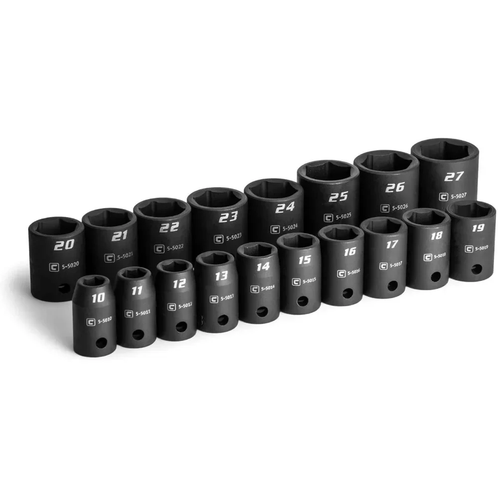 

18-Piece 1/2" Drive Shallow Impact Socket Set, Metric 10-27mm For Auto Repair