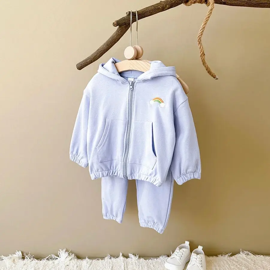 INS Newborn Set Girls Hoodie Children Clothing Rainbow Embroidered Long Sleeves+Long Pants Baby Sports Shirt Casual Boys 2PCS