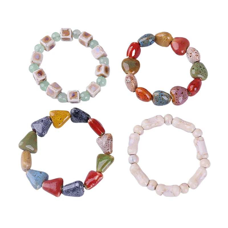 1PC DIY Accessories Ceramic Stripe Watermelon Beads Bracelet Colorful Floral Glaze Beads Bracelet Handmade Jewelry