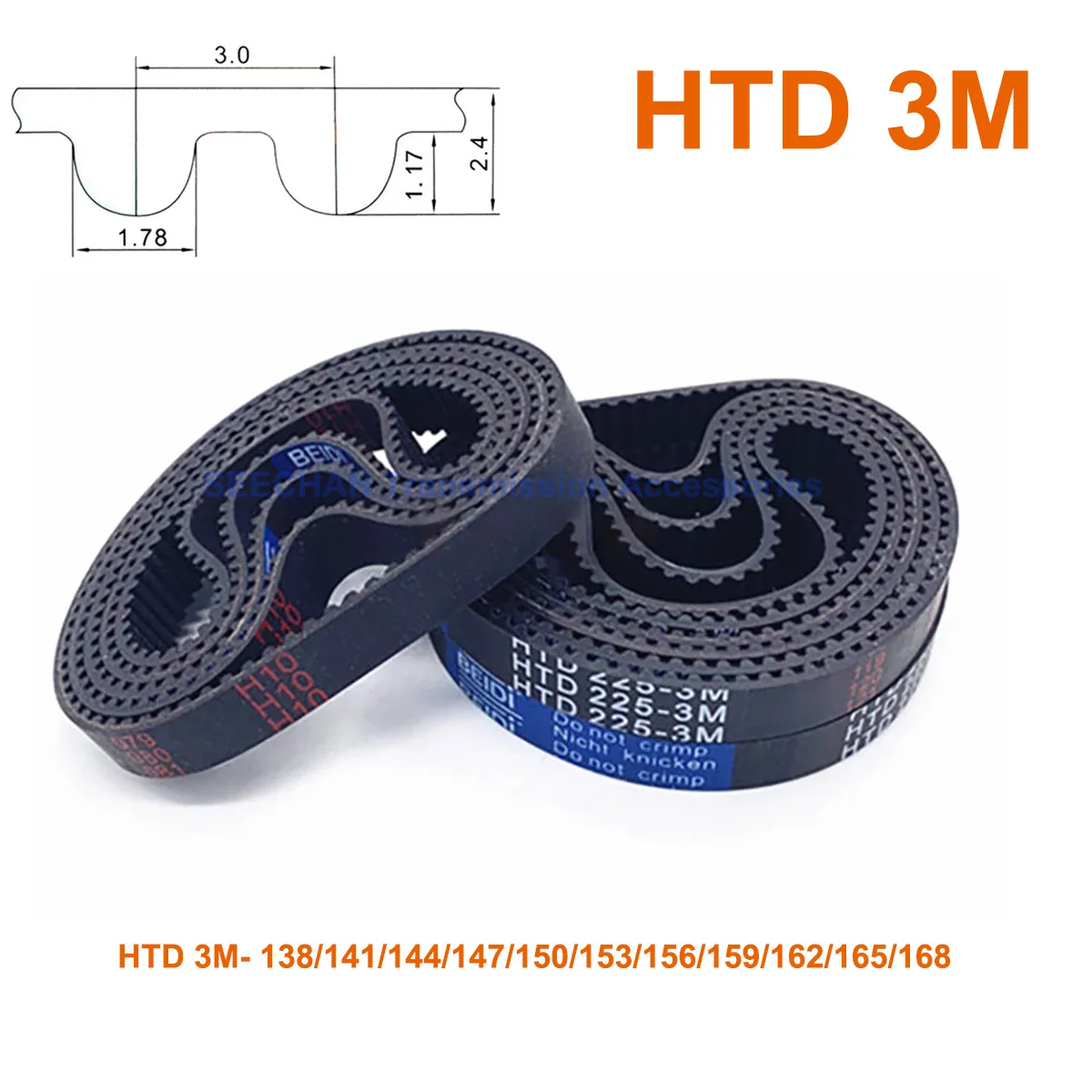 

Closed Loop HTD 3M Rubber Synchronous Timing Belt Width 6 10 15 20mm Perimeter 138 141 144 147 150 153 156 159 162 165 168mm