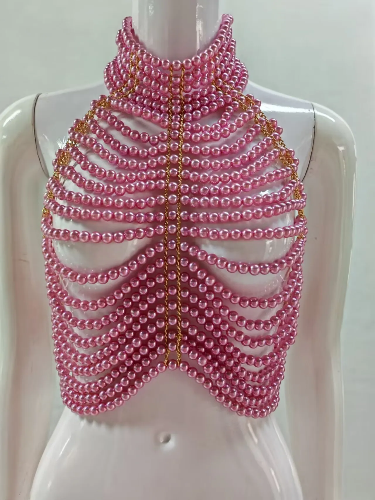 

Body Chain Girl Sexy Bikini Pearl Chest Chain European And American High-end Banquet Bra Vest Joker Bare Back