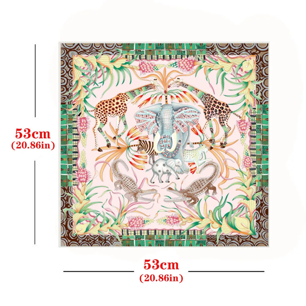 2022 New Design Women's Silk Scarf Cartoon animal Printing Daily Casual Female Sex Changeable Wrist Towel Neckline