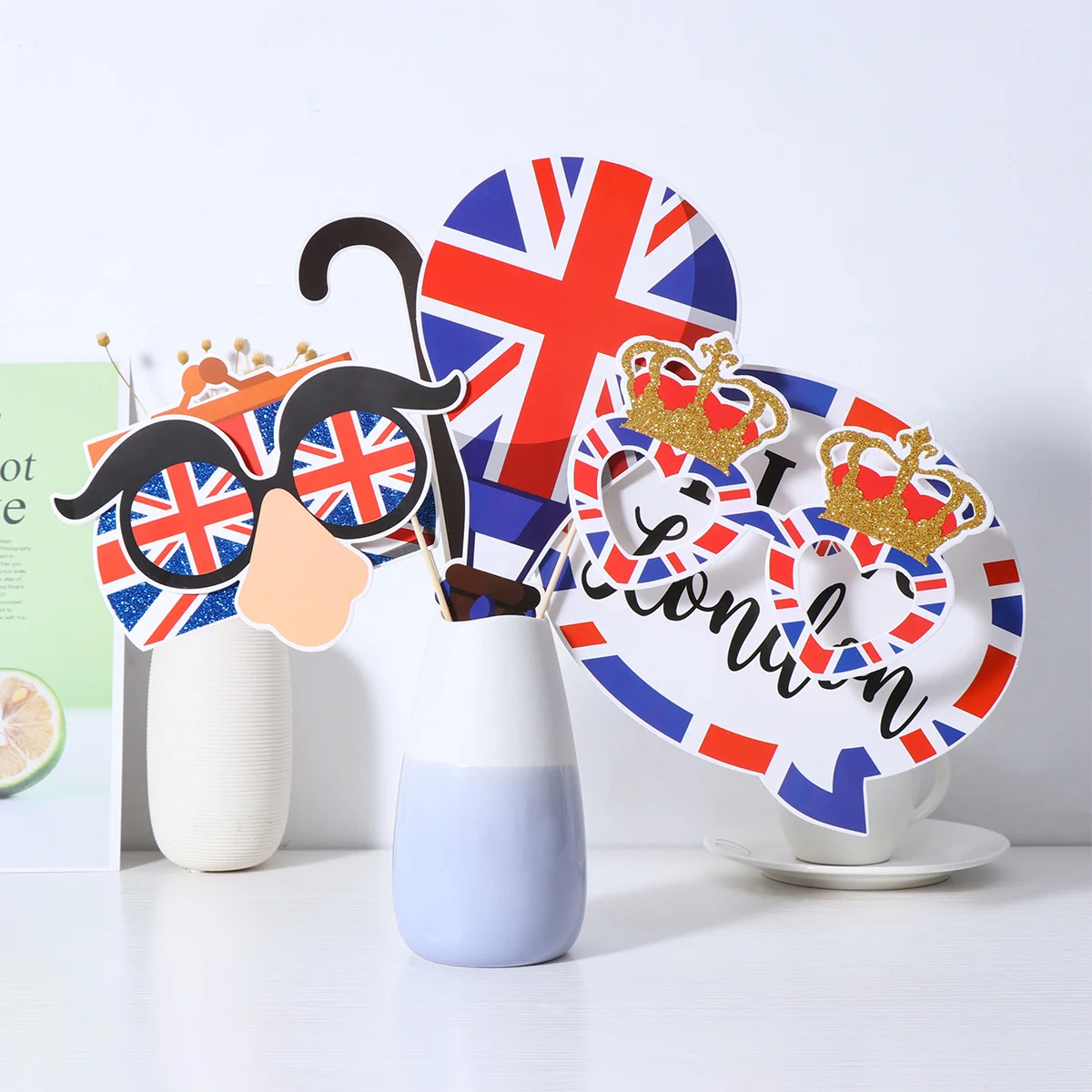 

20Pcs British Uk Photo Booth Props Funny National Day Party Decorations Union Jack Selfie Picture Taking Props