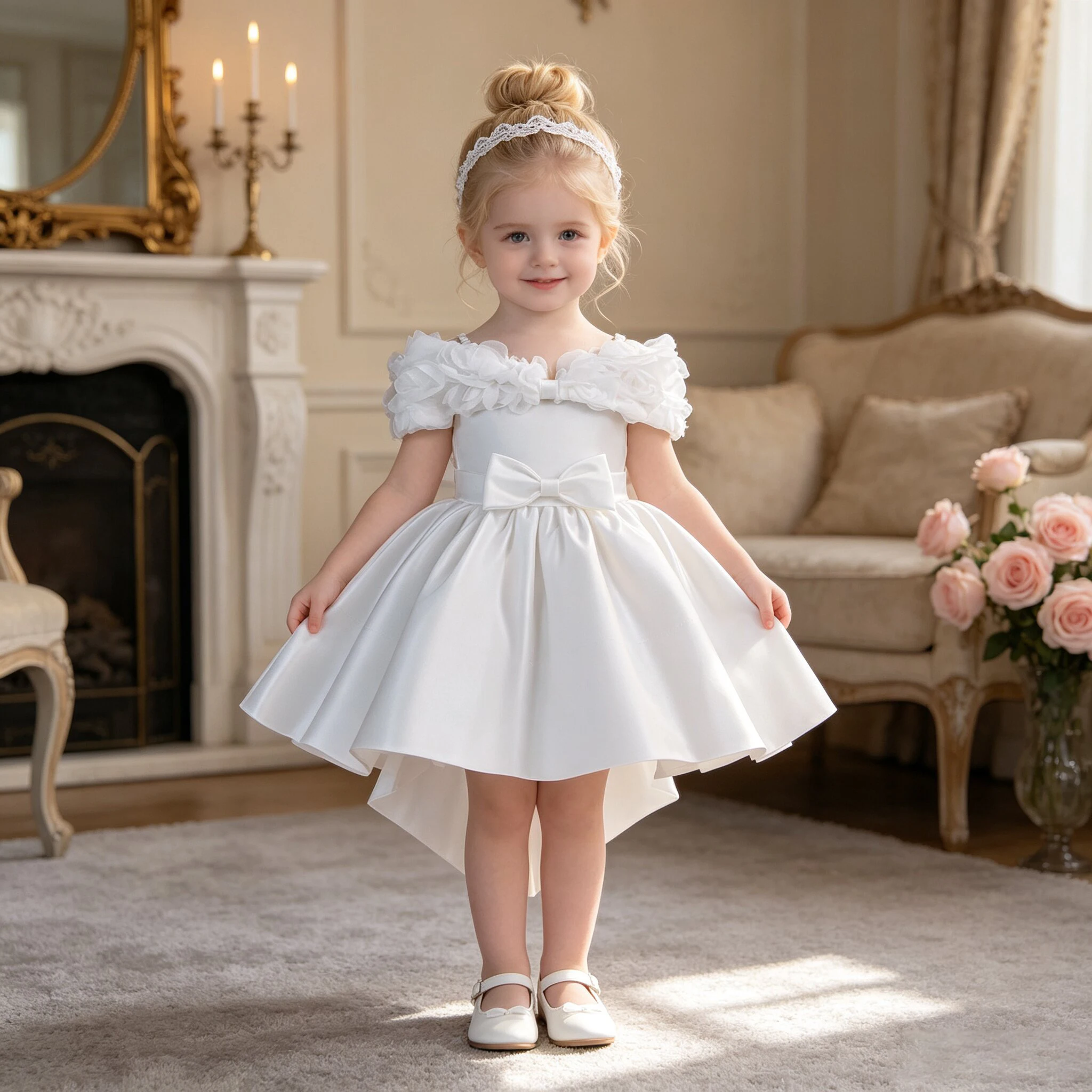Toddler 1st Birthday Baptism Party Girls Dress Bow Wedding Costume Elegant Bridesmaids Princess Dresses Girl Banquet Kids Clothe