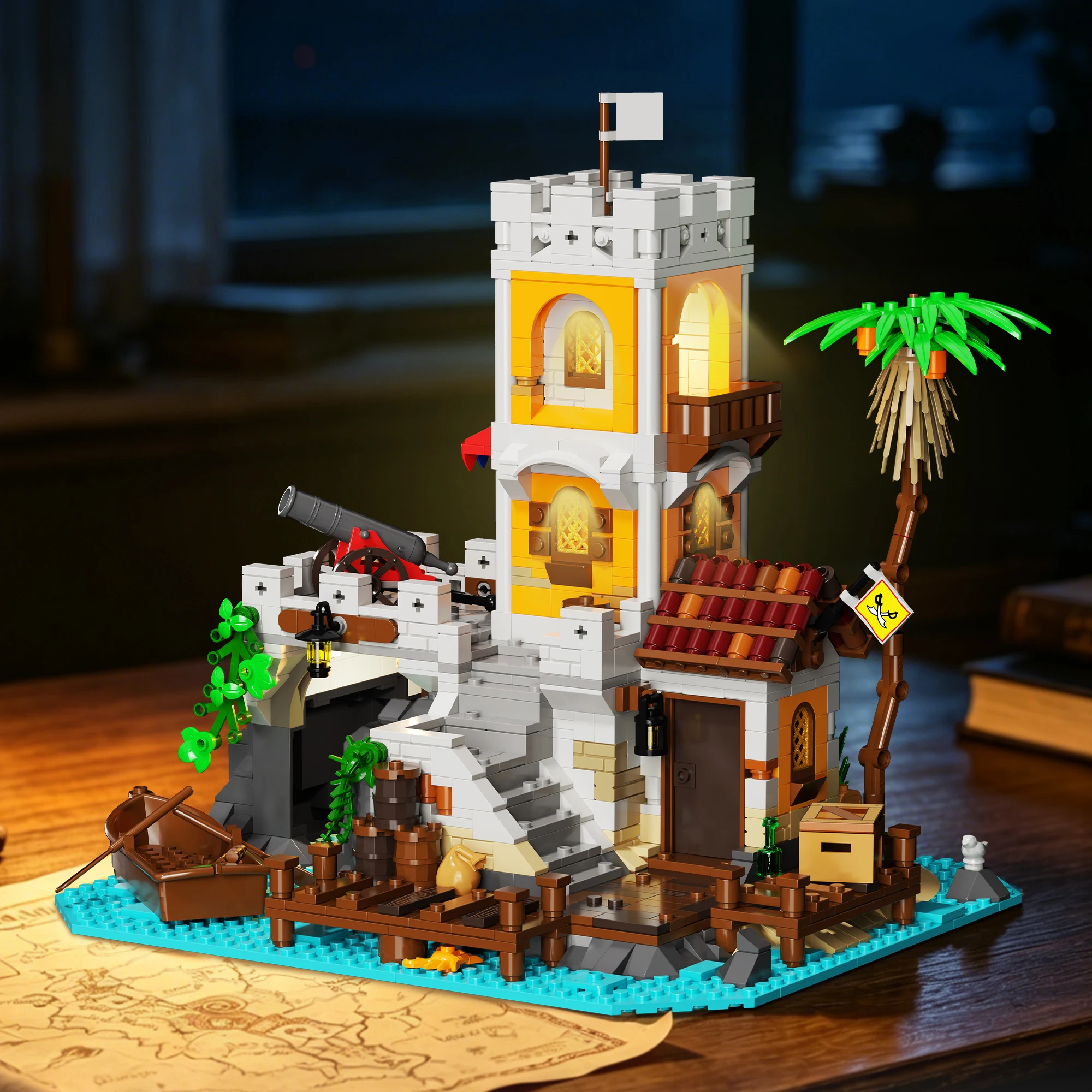 1326PCS Imperial Island Outpost Fortress Building Blocks Watchtower Fortress Model Brick Desktop Ornaments Puzzle Toys Idea Gift