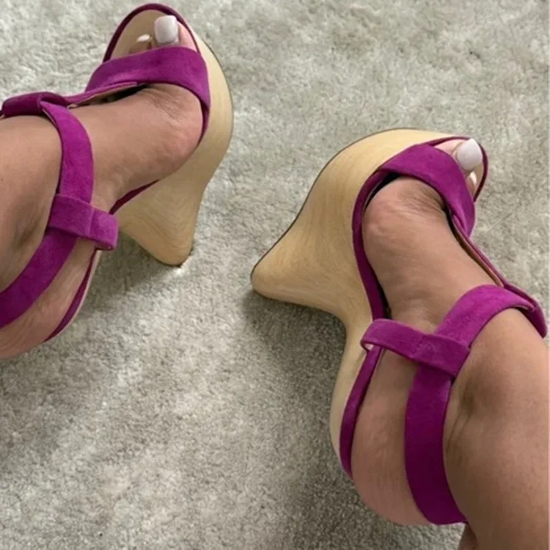 Wood Grain Hoof Heels green Suede Sandals Sexy Pointed Toe Straps Size 35-48 Customized New Arrivals Fashion Women Modern Shoes view 3