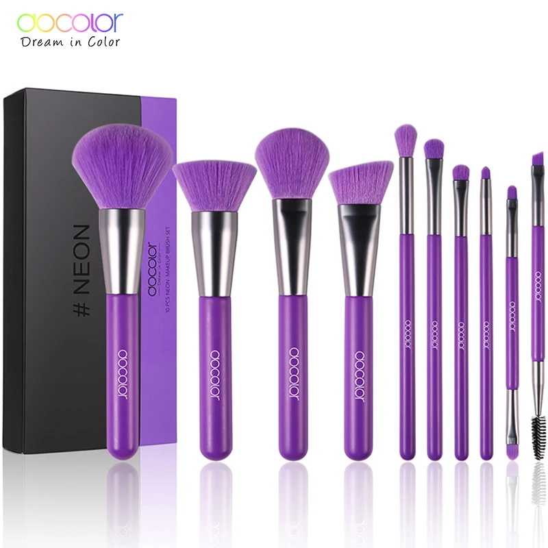 Docolor Makeup Brushes Set 10pcs Face Foundation Powder Eye Shadow Eyebrow Highlight Kabuki Blending Brush Beauty Cosmetic Tool