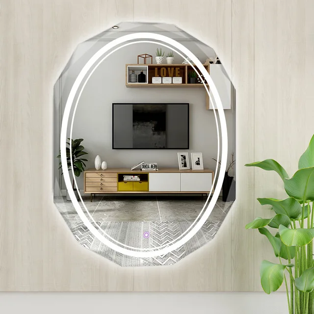 Slimme Badkamer Muur Led Licht Anti-Mist Muur Luxe Ronde Op Maat Ijdelheid Ovale Led Badspiegel