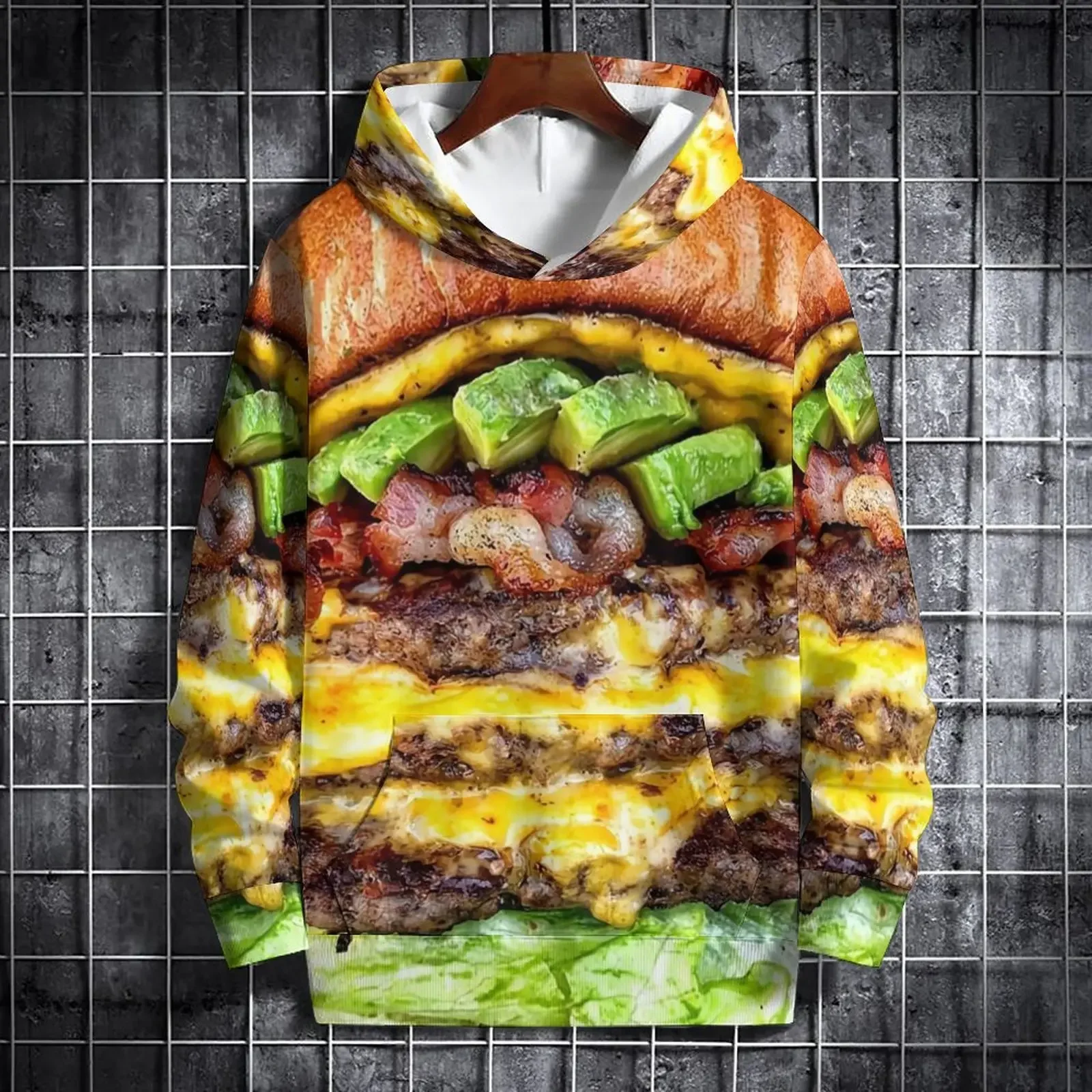 Funny Hamburger Hoodies Food 3D Print Women Men Autumn Winter Streetwear Long Sleeve Hooded Sweatshirts Pullover Female Clothing