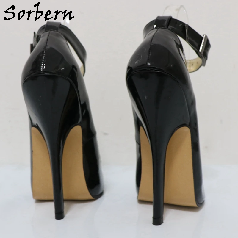 Sorbern รองเท้าส้นสูงสีดำเซ็กซี่สำหรับผู้หญิงรองเท้าส้นเข็มมีสายรัดข้อเท้าหัวแหลมส้นสูงสีทอง