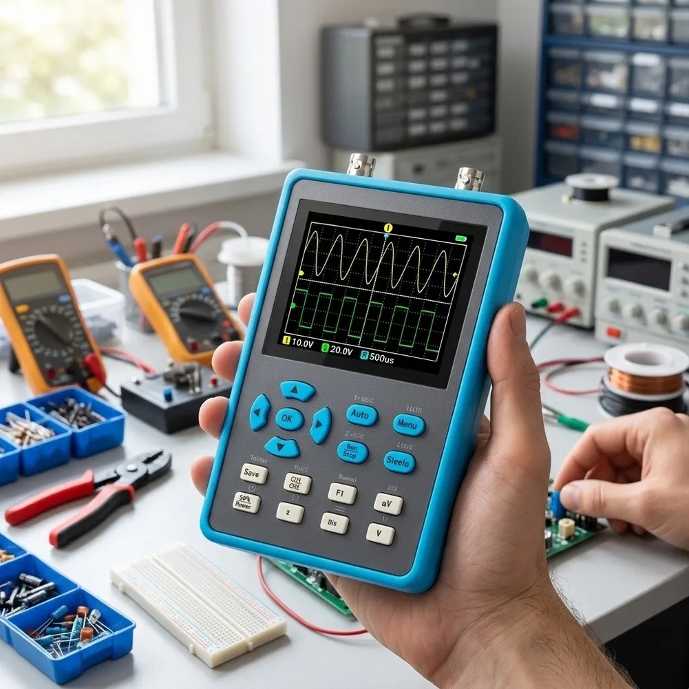 Portable Dual Channel 120MHz Digital For Oscilloscope with Built-in Signal Generator for Sine Square Triangle Wave Outputs