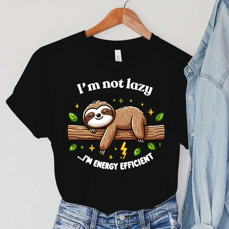 

2025 New Unisex Short Sleeve Sloth I'M Not Lazy IM Energy Efficient Print T Shirts Women Causal Harajuku Tops Funny Sloth Tops