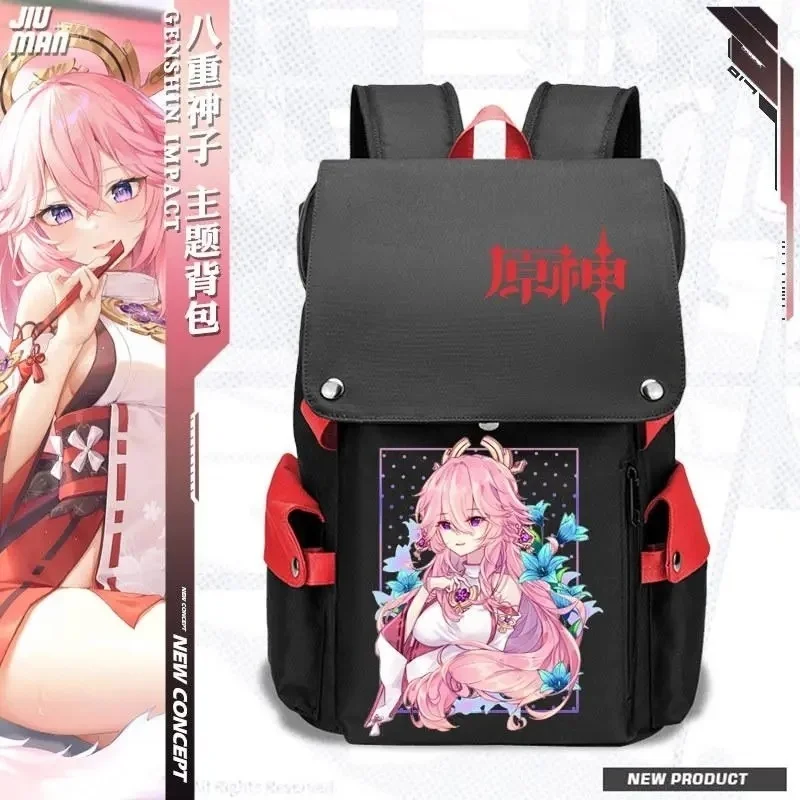 Anime Spiel Genshin Auswirkungen Yae Miko Laptop Rucksäcke Anti-diebstahl Wasserdicht Schule Rucksäcke USB Lade Reisetasche Fit 15,6 zoll