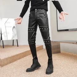 2025 New Arrived Skinny Biker Leather Pants Mens New Faux Leather Biker Trousers for Male Trouser Stage Club Wear