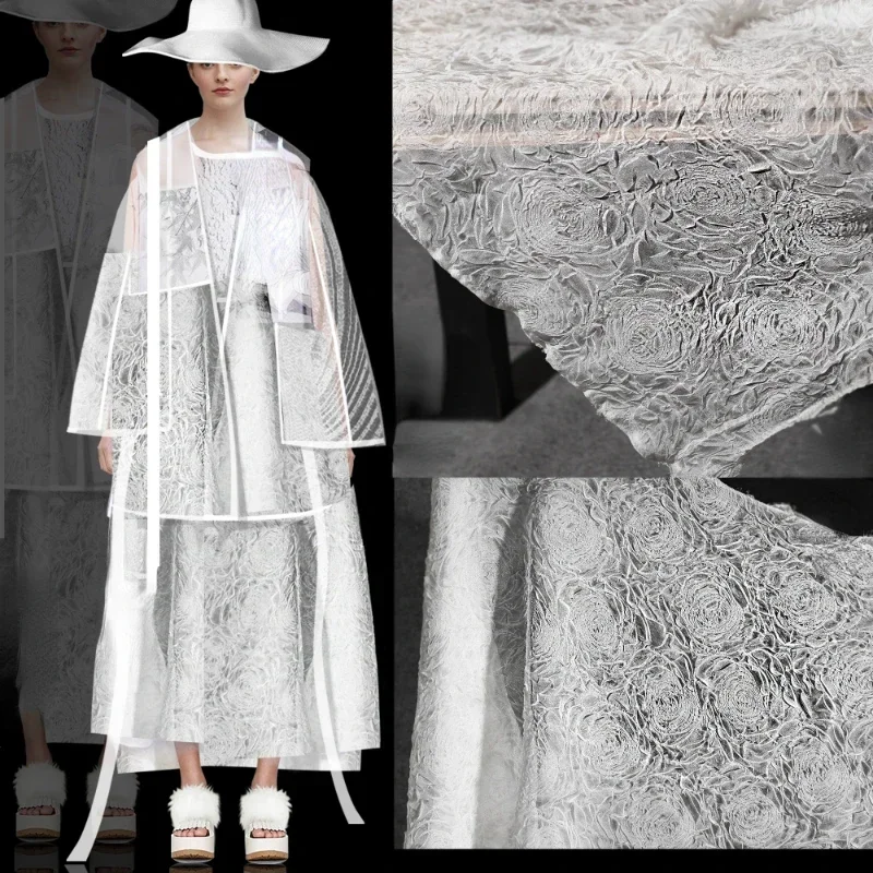 

Three Dimensional White Rose Yarn Fabric for Creative Dress Designer Cloth Apparel Diy Sewing By The Yard Material
