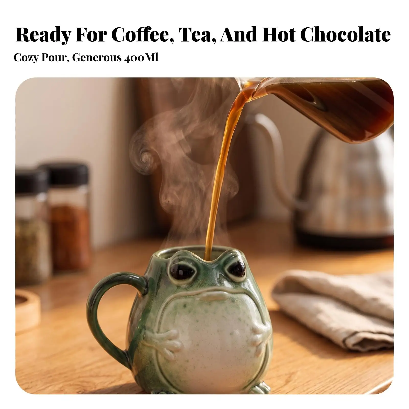Tasse à café en céramique en forme de grenouille créative 400ml, tasse à thé mignonne en forme d'animal pour bureau, maison, idée cadeau originale verte