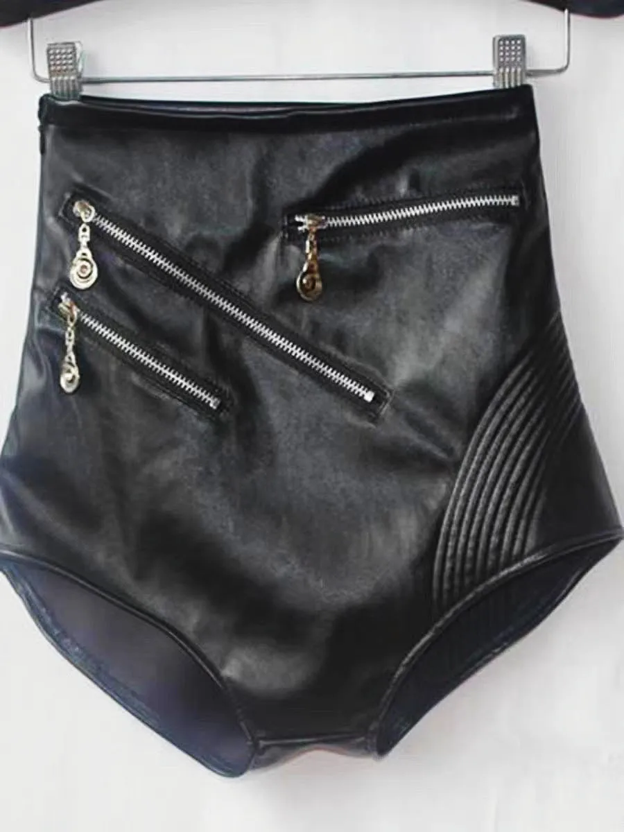 Women Jazz Dance High Waist Leather Shorts Zipper Design PU Short Pants Sexy Nightclub Bar Dancer Singer Performance Stage Wear