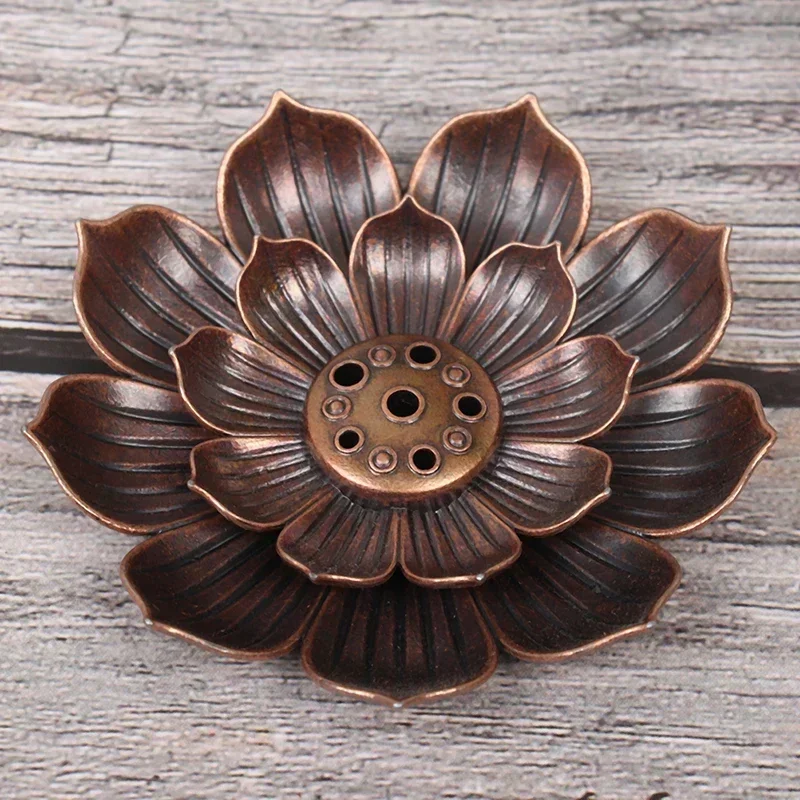 New 1PC Alloy Incense Burner Stick Holder Plate Buddhism Lotus Censer Nasturtium Bronze Incense Burner