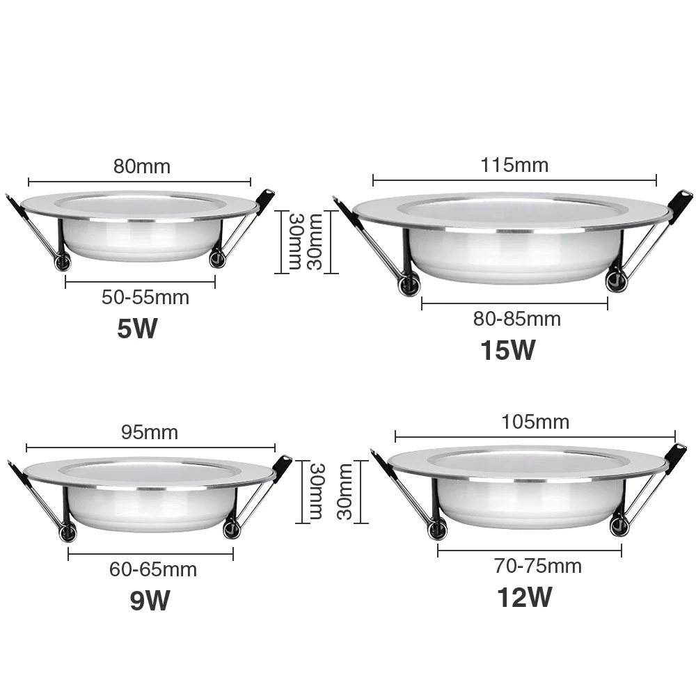 Lampu sorot LED, cahaya bawah led 5W 9W 12W 15W bulat tersembunyi lampu langit-langit 220V-240V untuk ruang tamu koridor kamar mandi dapur