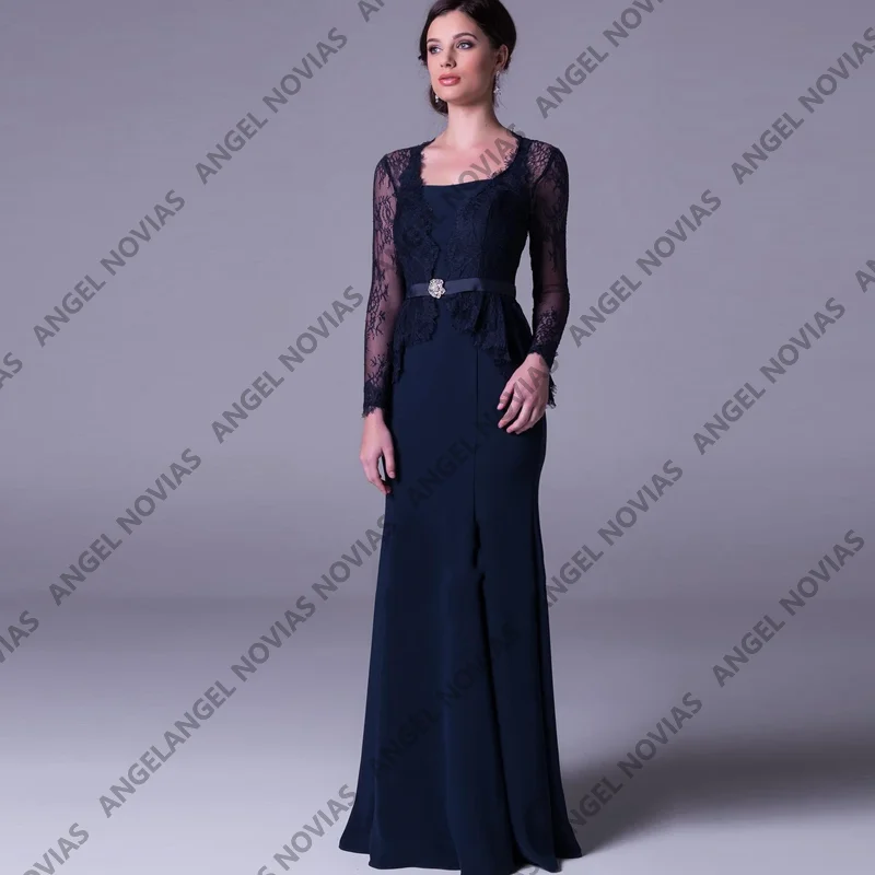 

Long Sleeves Navy Blue Mermaid Mother of the Bride Dresses Customized Wedding Guest Dress Vestidos Para Madre De Novia
