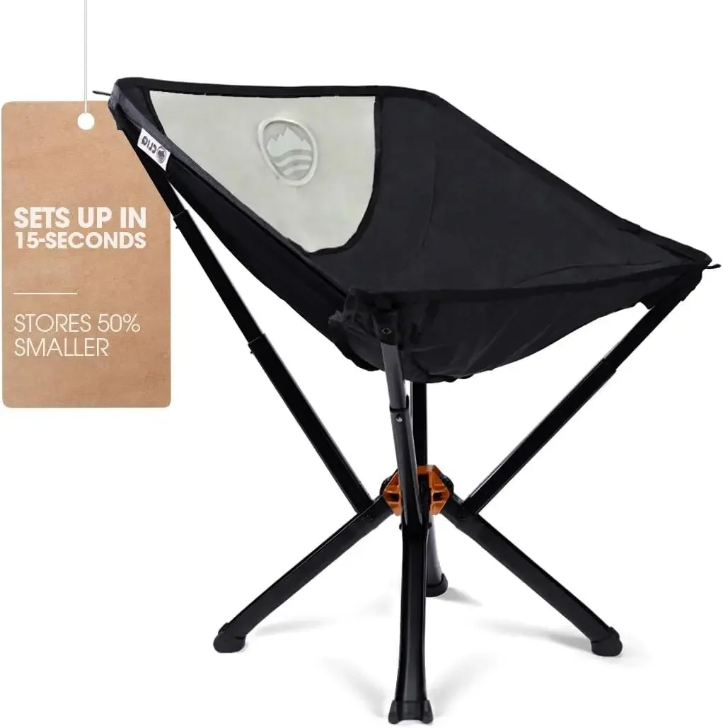 Portable Camping Chair - Collapses to Size of Water Bottle - Lightweight Folding Chair for Camping - Outdoor Chair Supports