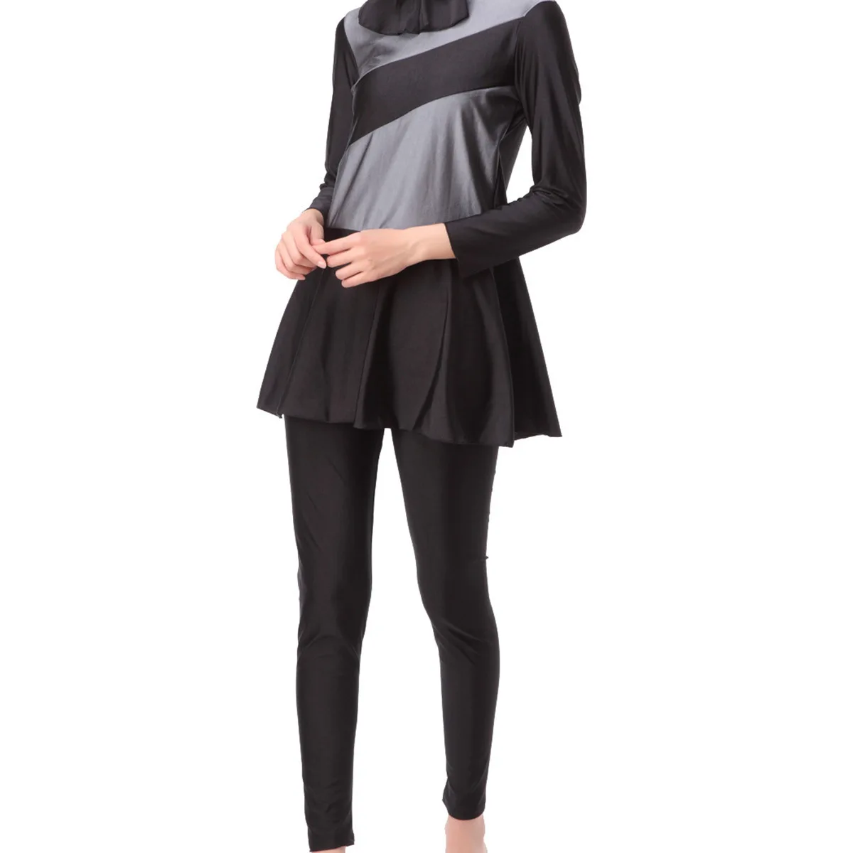 

Muslim Women Swimwear Modest Loose Two Piece Set Contrast Color Beach Resort Hot Spring Outfit