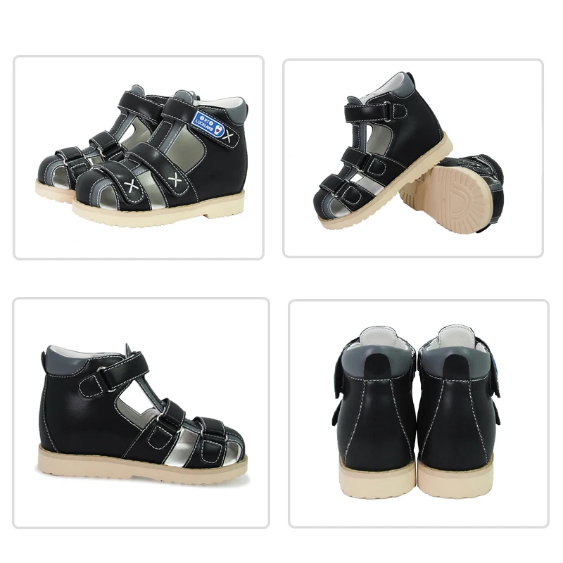 Ortoluckland-Sandalias ortopédicas para niños y niñas, zapatos escolares negros, calzado con soporte para arco descalzo