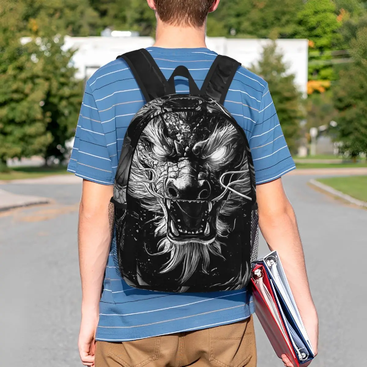 Chinese Black Dragon Totem Design Backpack Student BookBag Kids School Bag Computer Shoulder Bags for Men Women