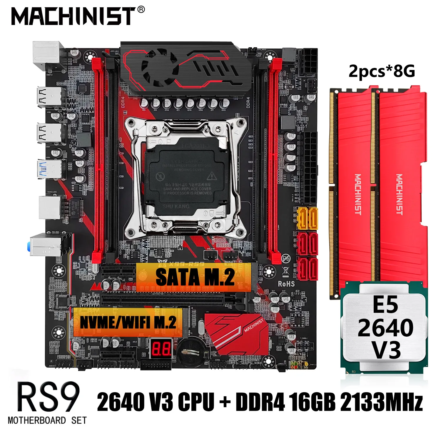 

MACHINIST RS9 X99 kit Motherboard LGA 2011-3 Set Xeon E5 2640 V3 CPU Processor with 16GB DDR4 RAM Memory NVME M.2 SSD M-ATX