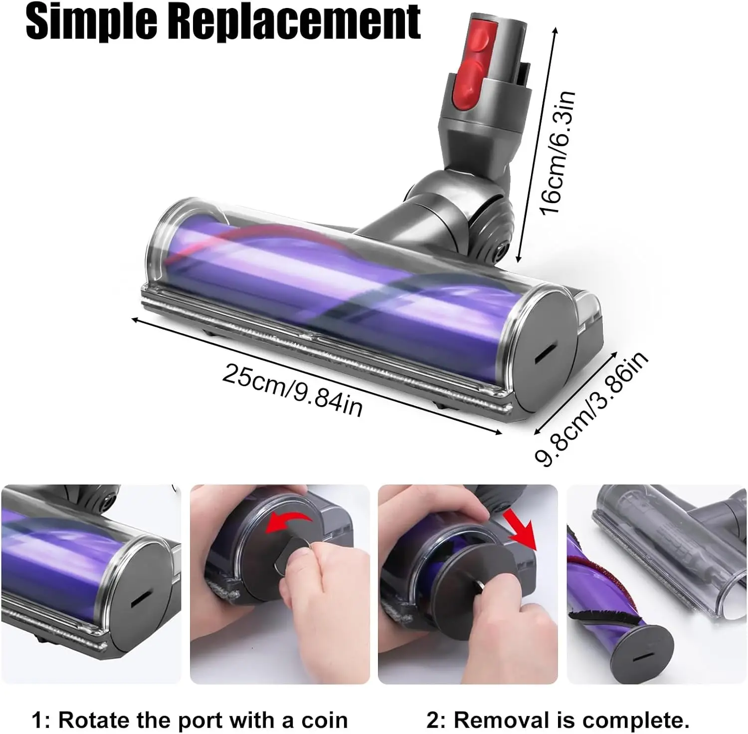 Ferramenta de chão de turbina de cabeça de limpeza de acionamento direto para aspirador de pó sem fio ciclone Dyson V7 V8 V10 V11 V15, cabeça de limpeza de cabeça de motor
