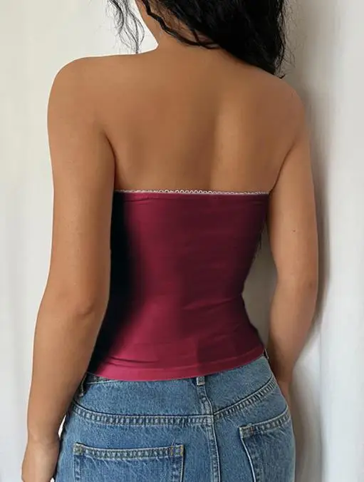 Y2K Sexy Lace Strapless Vest Top para mulheres no outono 2025