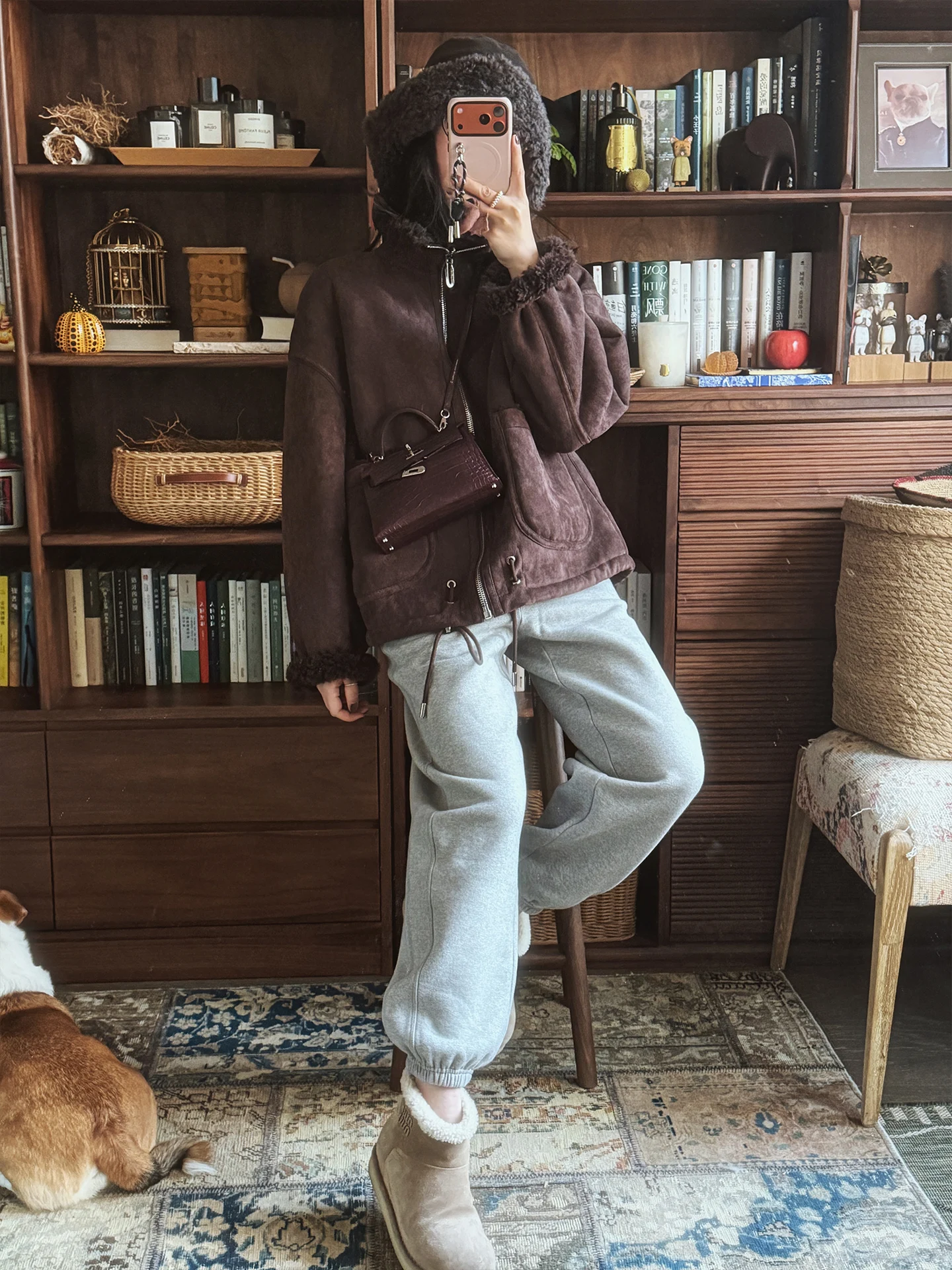 

ZOWZOW Spicy Little Pepper Double-Sided Wear High Densi Wool Velvet Wool Zipper Fur Jaet Casual Sle Women's Coat