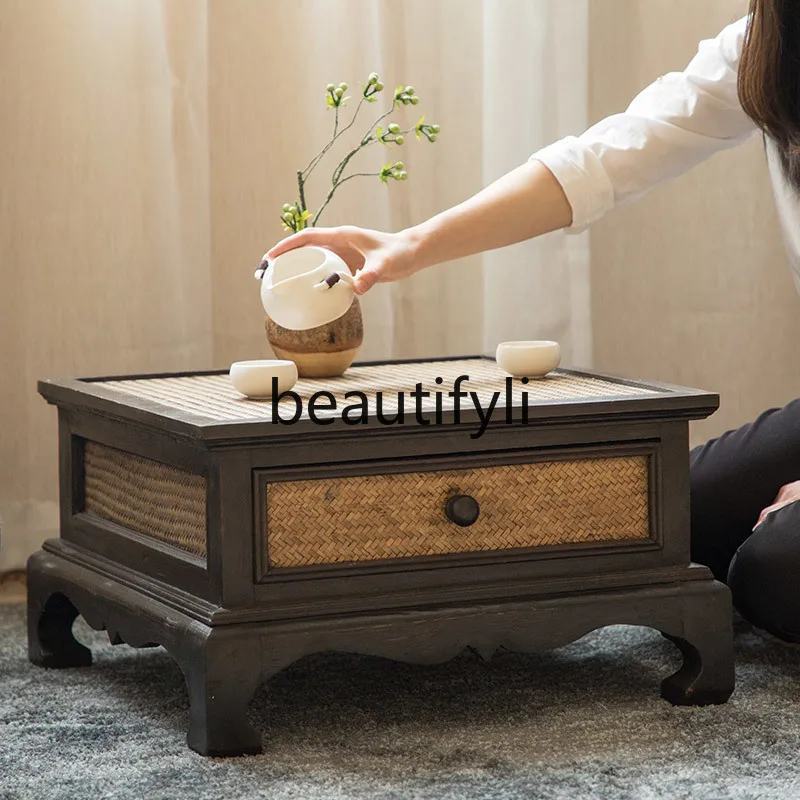 South East Asia Solid wood storage Tatami small coffee table Balcony bay window small table Japanese creative  sill Low table