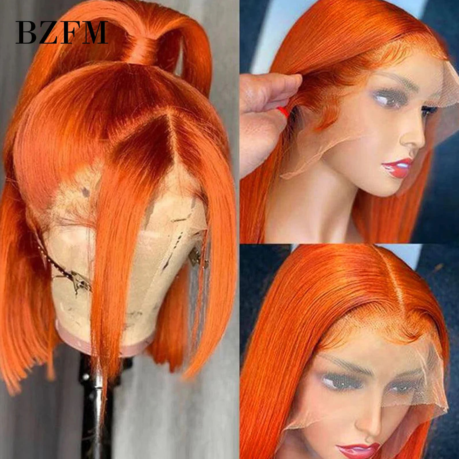 Orange Colored Short Straight Bob 13x4 Lace Frontal Wig 100% Human Hair Wigs for Black Women 10 Inch 180% Density Lace Front Wig