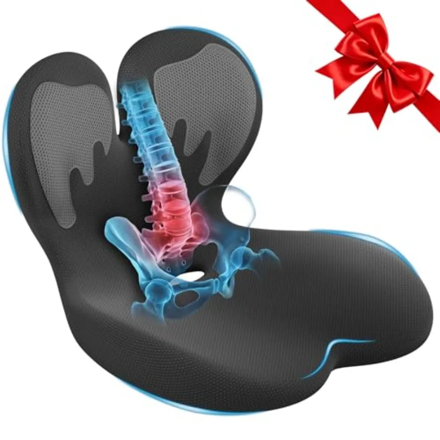 

Car Seat Cushion with Lumbar Support for Long Driving Truck RV, Ergonomic Memory Foam Office Chair Cushion for Sciatica, Tailbo