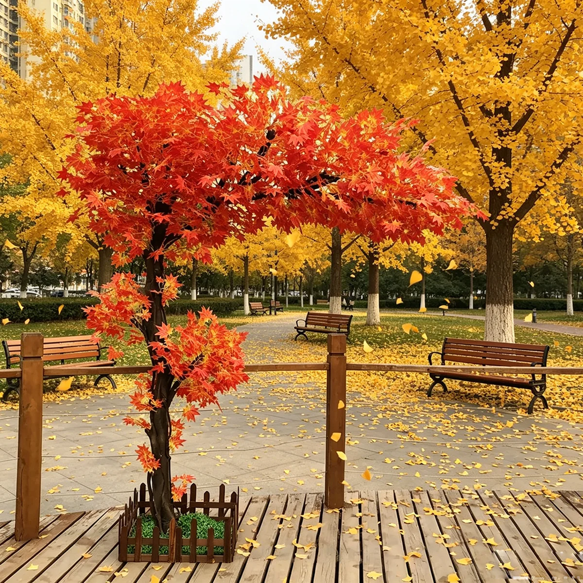 Large Artificial Red Maple Tree Handmade Silk Leaves for Wedding Party Mall Indoor Outdoor Decor
